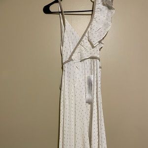 Bcbgmaxazria  dress gold combo ruffled mind  size xs tags still attached